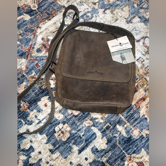 NWT Gianni Conte Brwn Leather Men Crossbody Bag Snap Closure Red Interior 966145 - Picture 2 of 13
